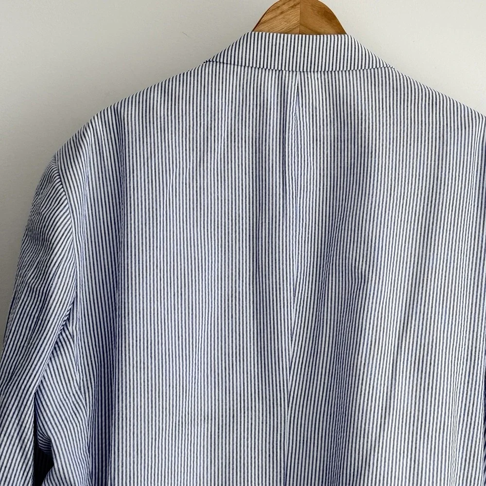 Saddlebred Seersucker Blazer Men 54R Blue White Striped Cotton Sport Coat Jacket